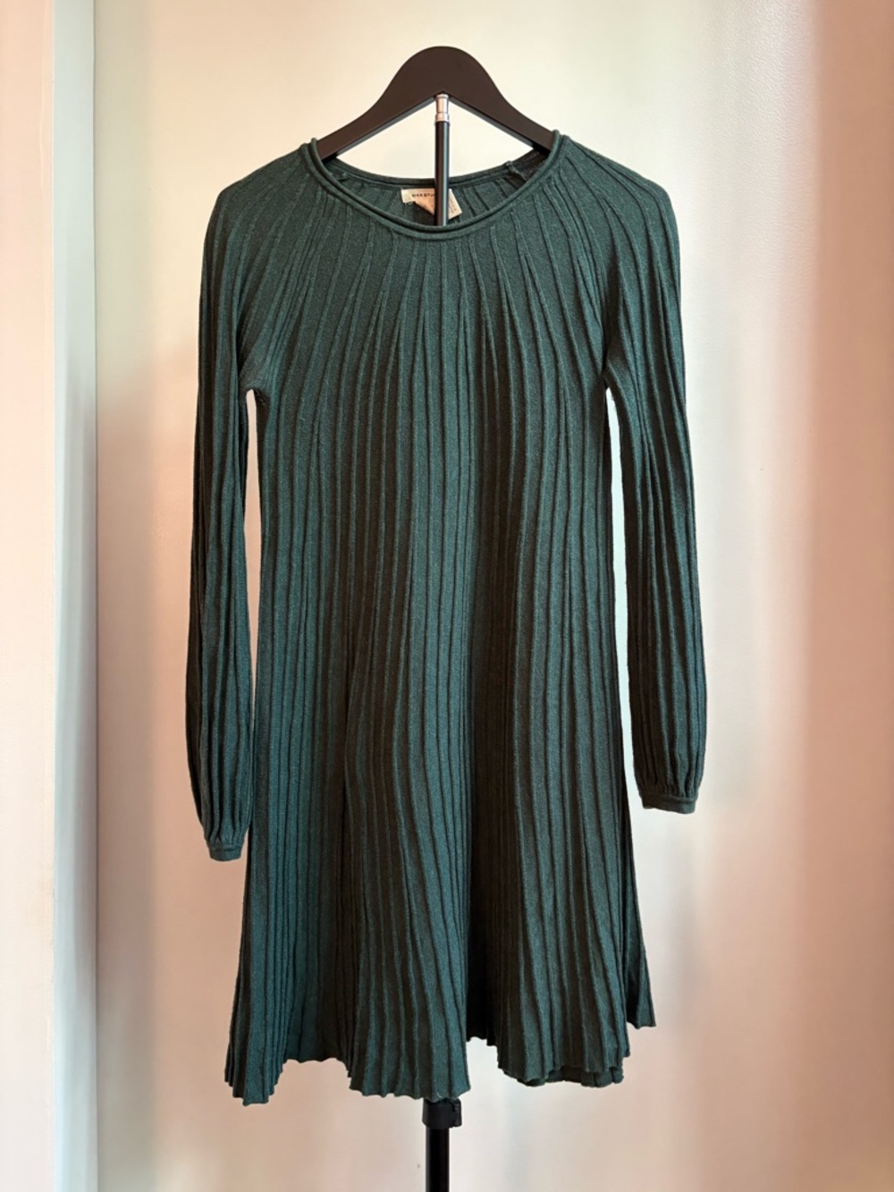 Max Studio Dark Green Ribbed Long-Sleeve Dress